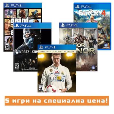 Игра fifa 18 ronaldo edition за playstation 4+игра far cry 4+игра gtav (gta5): grand theft auto v+игра mortal kombat x+игра for honor