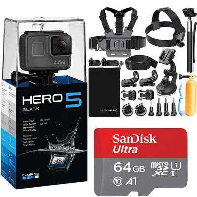 Gopro hero 5 black спoртна камера+ аксесоари 19 в 1 за gopro + карта памет sandisk ultra micro sdxc 64gb