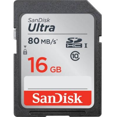 Карта памет sandisk 16gb ultra class 10 sdhc uhs-i up to 80mb/s memory card, read up to 80 mb/s, sdsdunc-016g-gn6in