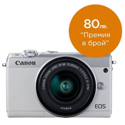Цифров фотоапарат canon eos m100, white + ef-m 15-45mm f/3.5-6.3 is stm, 2210c012aa