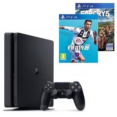 Конзола playstation 4 slim 500gb black, sony ps4+игра fifa 19 за playstation 4 - ps4+игра far cry 5 за playstation 4