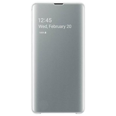 Оригинален калъф за samsung galaxy s10+ (clear view cover), бял, ef-zg975cwegww