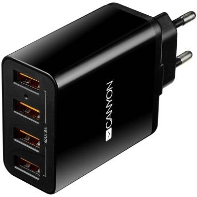 Зарядно canyon universal 4xusb ac charger with over-voltage protection, input 100v-240v, output 5v-5a, with smart ic. cne-cha06b