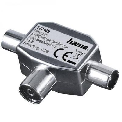 Сплитер за коаксиален кабел hama 122469, 1 x женско - 2 x мъжко, метал, hama-122469