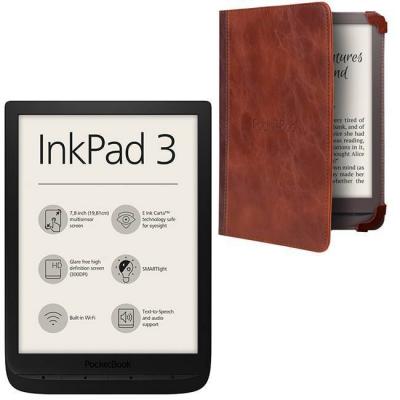 Електронен четец pocketbook inkpad 3, черен, 7.8 инча + калъф за ebook четец, кафяв