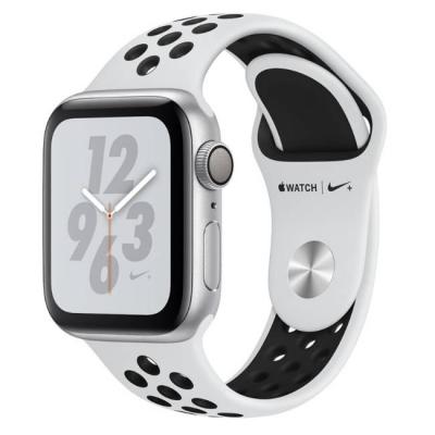 Смарт часовник apple watch nike+ series 4 gps, 40mm silver aluminium case with pure platinum/black nike sport band, mu6h2wb/a