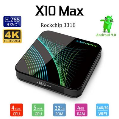 Смарт тв бокс x10 max с android 9, 4/32gb, rk3318 quadcore 4k, черен, x10max 4gb/32gb