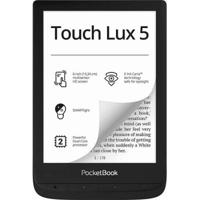 Електронен четец pocketbook e-book reader touch lux 5, 8 gb memory, 6 инча, e-ink carta display, smartlight, wi-fi, inkblack, черен, pb628-p-ww