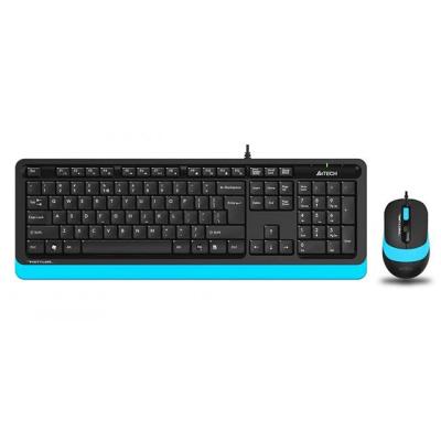 Комплект клавиатура и мишка a4tech fstyler  f1010, жичен, usb, оптична мишка, 1600 dpi, 4 бутона, черен / син, a4-key-f1010-blue