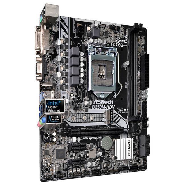 Дънна платка asrock b250mhdv, ddr4, intel lga 1151, pci express, b250m