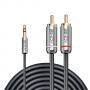 Аудио кабел lindy lny-35335 :: 3.5 мм към 2 x rca, m / m, cromo line, позлатени конектори, 3 м, сив, lny-35335