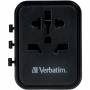 Универсален адаптер verbatim travel, uta-02, pd20w, qc, usb type-a / 18 w quick charge 3.0, usb type-c, us, uk, usa, черен, office1_2131050005