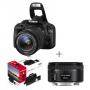Огледално-рефлексен фотоапарат, canon eos 100d + ef-s 18-55 is stm+canon lens ef 50mm f/1.8ii+dslr accessory kit ac8576b005aa_acc21-6241201_ac0033x090