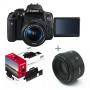 Огледално-рефлексен фотоапарат canon eos 750d + ef-s 18-55 is stm + canon lens ef 50mm f/1.8 stm+dslr accessory kit ac0592c005aa_ac0570c005aa_ac0033x0