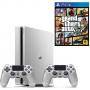 Конзола playstation 4 slim, 500gb, два геймпада, сребрист + игра gtav (gta5): grand theft auto v за ps4