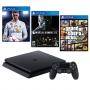 Конзола playstation 4 slim 500gb black, sony ps4 + игра fifa 18 + игра mortal kombat xl + игра gtav (gta5): grand theft auto v