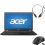 Лаптоп acer aspire es1-533, 15.6 инча hd, 4gb, 1tb, черен + мишка trust carve wireless + слушалки trust ziva chat headset, черни