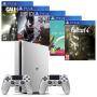 Конзола playstation 4 slim, 500gb, два геймпада, сребрист + 5 игри за ps4 (комплект)