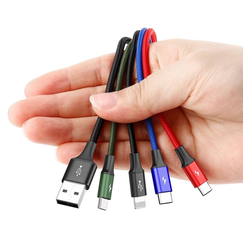Baseus Lightning / 2x USB Type C / micro USB найлонов плетен кабел 3.5A 1.2m черен (CA1T4-B01)
