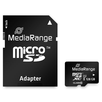 Карта с памет MediaRange microSDHC, Клас 10, със SD адаптер, 128GB