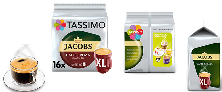 ПОДАРЪК КУТИЯ КАФЕ КАПСУЛИ Tassimo Jacobs Caffe Crema Classico XL, 16 капсули