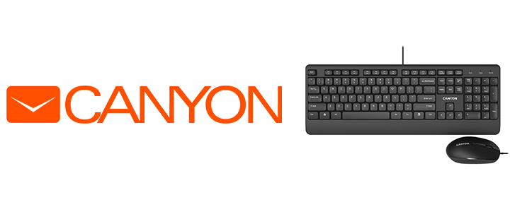 Комплект CANYON CSET4, кирилизирана клавиатура + мишка, черен, CNE-CSET4-BG