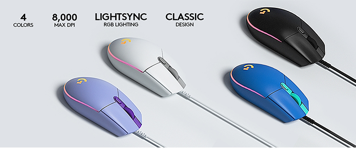 Геймърска оптична мишка Logitech G203, RGB, 6 бутона, 8000 dpi, лилав 