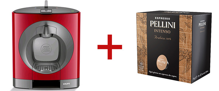 Кафемашина Krups Dolce Gusto OBLO KP110531, червена + Кафе капсули Pellini Intenso