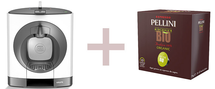 Кафемашина Krups Dolce Gusto OBLO KP110131, Бяла + Кафе капсули Pellini Bio