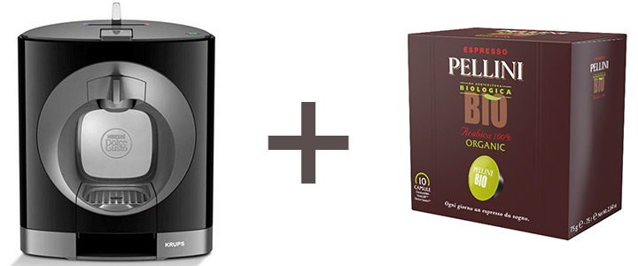 Кафемашина Krups Dolce Gusto OBLO KP1108, Черна + Кафе капсули Pellini Bio