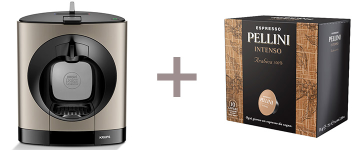 Кафемашина Krups Dolce Gusto OBLO KP110T, Титан + Кафе капсули Pellini Intenso