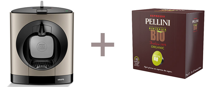Кафемашина Krups Dolce Gusto OBLO KP110T, Титан + Кафе капсули Pellini Bio