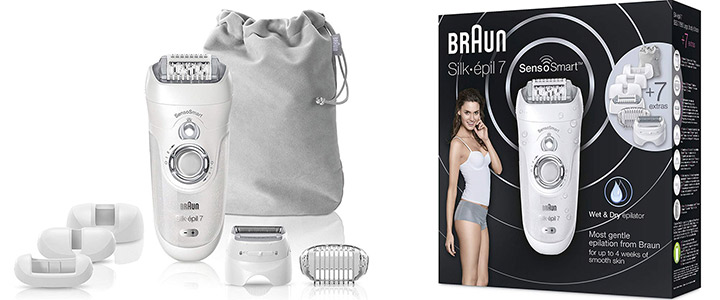 Епилатор Braun Silk-epil 7 7-880 SensoSmart, Безжичен, Водоустойчив, 7 аксесоара, Бял/Сребрист