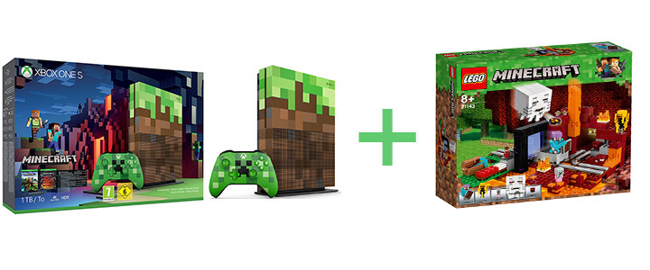Конзола Xbox One S 1TB Konsole + Minecraft - Limited Edition Bundle + Конструктор LEGO Minecraft 21143 