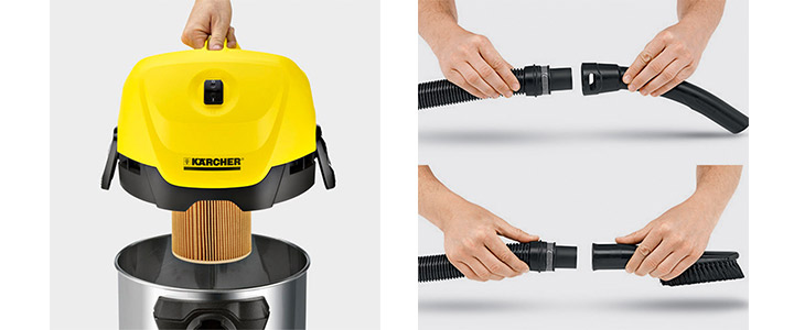 Прахосмукачка Karcher WD 3 Premium, Мокро и сухо почистване, 17 л, Маркуч 2 м, 1000 W, Хартиена филтърна торба, Жълт/Черен