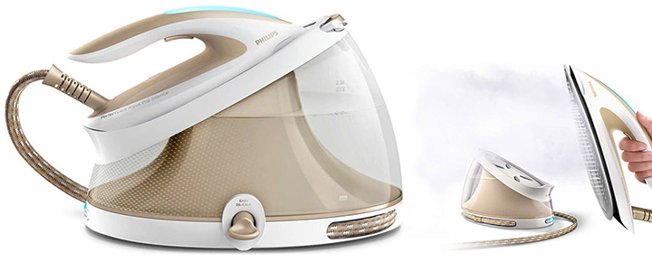 Парогенератор Philips PerfectCare Aqua Pro, 6.7 бара, До 450 г парен удар, Ултралека ютия, Бял/ Златист