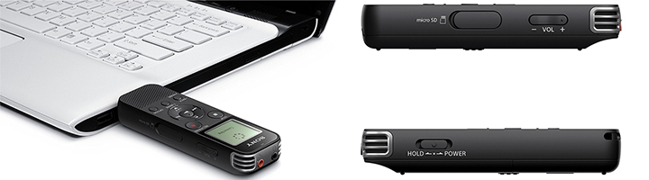Цифров диктофон Sony ICD-PX470, 4GB, Слот за micro SD, Вграден USB, Черен, ICDPX470.CE7