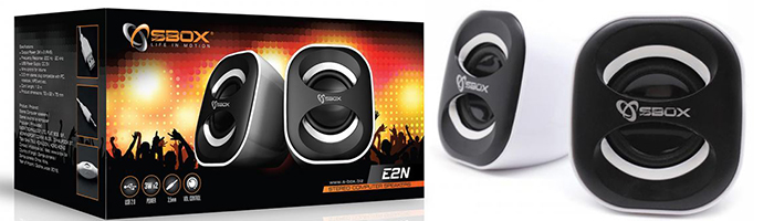 Музикални колонки SBOX E2N, 2x2W, USB, 3.5 мм жак, черно и бяло, PSB00074