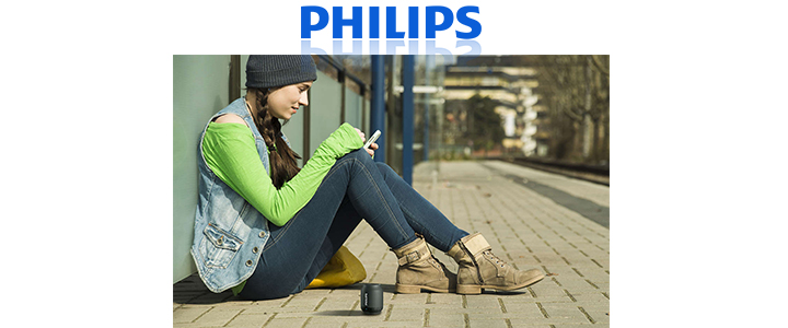 Philips Bluetooth безжична портативна колонка, акумулаторна батерия 2 W, цвят: черен, BT25B