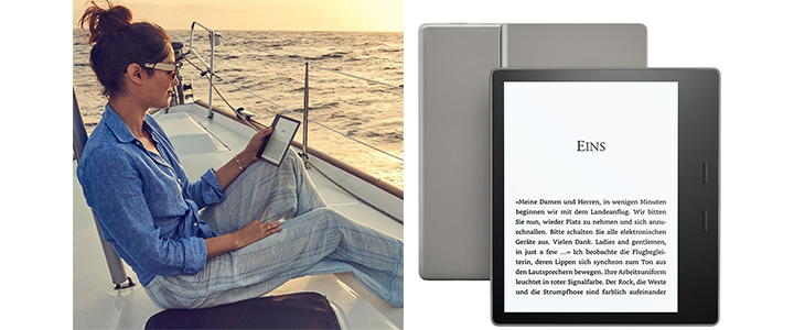 Електронен четец Kindle Oasis eReader, водоустойчив, 7 инчов дисплей, 300 ppi, Audible, 8 GB, WLAN