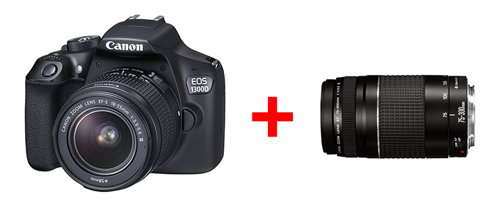 Огледално-рефлексен фотоапарат Canon EOS 1300D + EF-s 18-55 mm DC III + Обектив CANON LENS EF 75-300 MM F/4.0-5.6 III