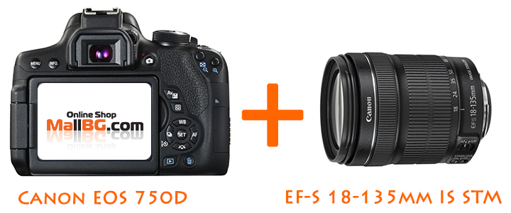 Огледално-рефлексен фотоапарат Canon EOS 750D + EF-s 18-135mm IS STM. Изгодни цени в Mallbg.