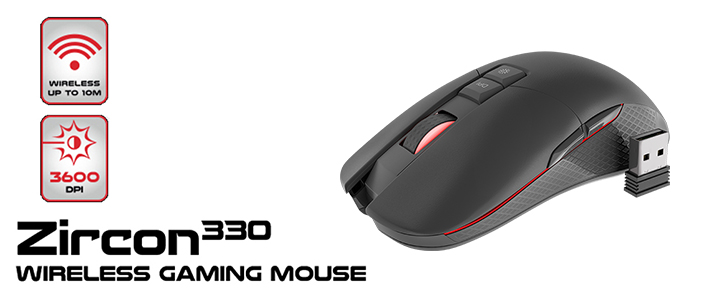 Безжична геймърска мишка Genesis Zircon 330, сензор PAW3212, 3600 DPI, черен, NMG-1321
