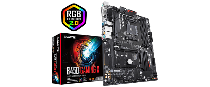 Дънна платка GIGABYTE B450 Gaming X (rev. 1.0), Socket AM4, 4 x DDR4, RGB Fusion, ATX, GA-MB-B450-GAMING-X