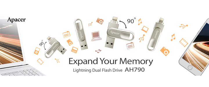 Памет Apacer AH790 32GB Silver, Lightning Swivel USB Flash Drive, AP32GAH790S-1