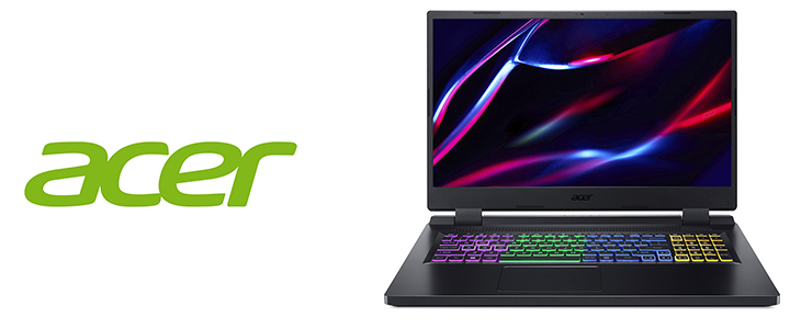 Лаптоп Acer Nitro 5, AN517-55-76EG, Core i7-12700H, 17.3 инча FHD, 8 GB DDR5, 1 TB SSD, Nvidia RTX 4050, Linux, Черен, NH.QLGEX.002
