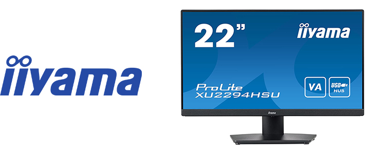 Монитор Iiyama ProLite XU2294HSU-B2, 21.5 инча FHD, 1920 x 1080, VA, 1 ms, 250 cd/m2, 75 Hz, 3-side borderless, USB Hub, HDMI, DP, Черен, XU2294HSU-B2