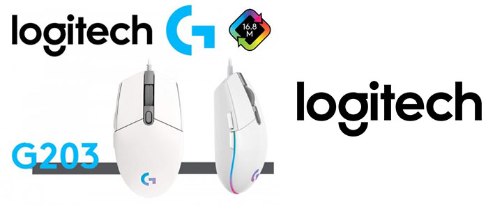 Геймърска мишка Logitech G203, LIGHTSYNC, RGB lighting, 8000 DPI, Бяла