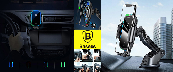 Безжично зарядно устройство Baseus Light Electric Holder Wireless Charger Car Mount, Qi съвместими смартфони, Черен, WXHW03-01