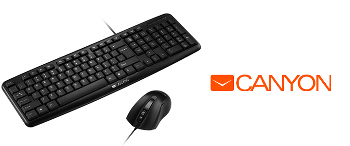 Комплект клавиатура и мишка Canyon CNE-CSET1-BG, Оптична мишка, 1000 dpi, USB, Черен